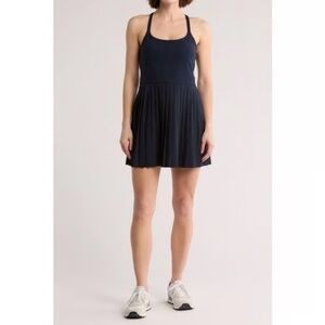 Z By Zella Women's Tiebreak Crossback Pleated Active Dress in Navy Blue Size M